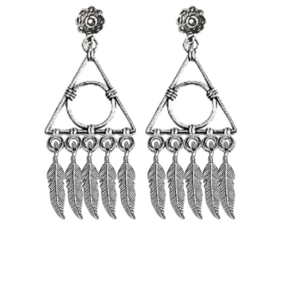 Abstract Silver Dreamcatcher Earrings - Picture 1 of 2
